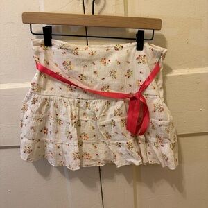 Pink and White Floral Mini Skirt